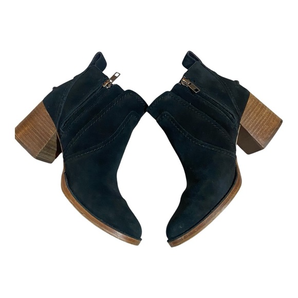 UGG Leahy Black Suede Leather Ankle Boot Stacked Heel Booties Sz 7 - Picture 3 of 7